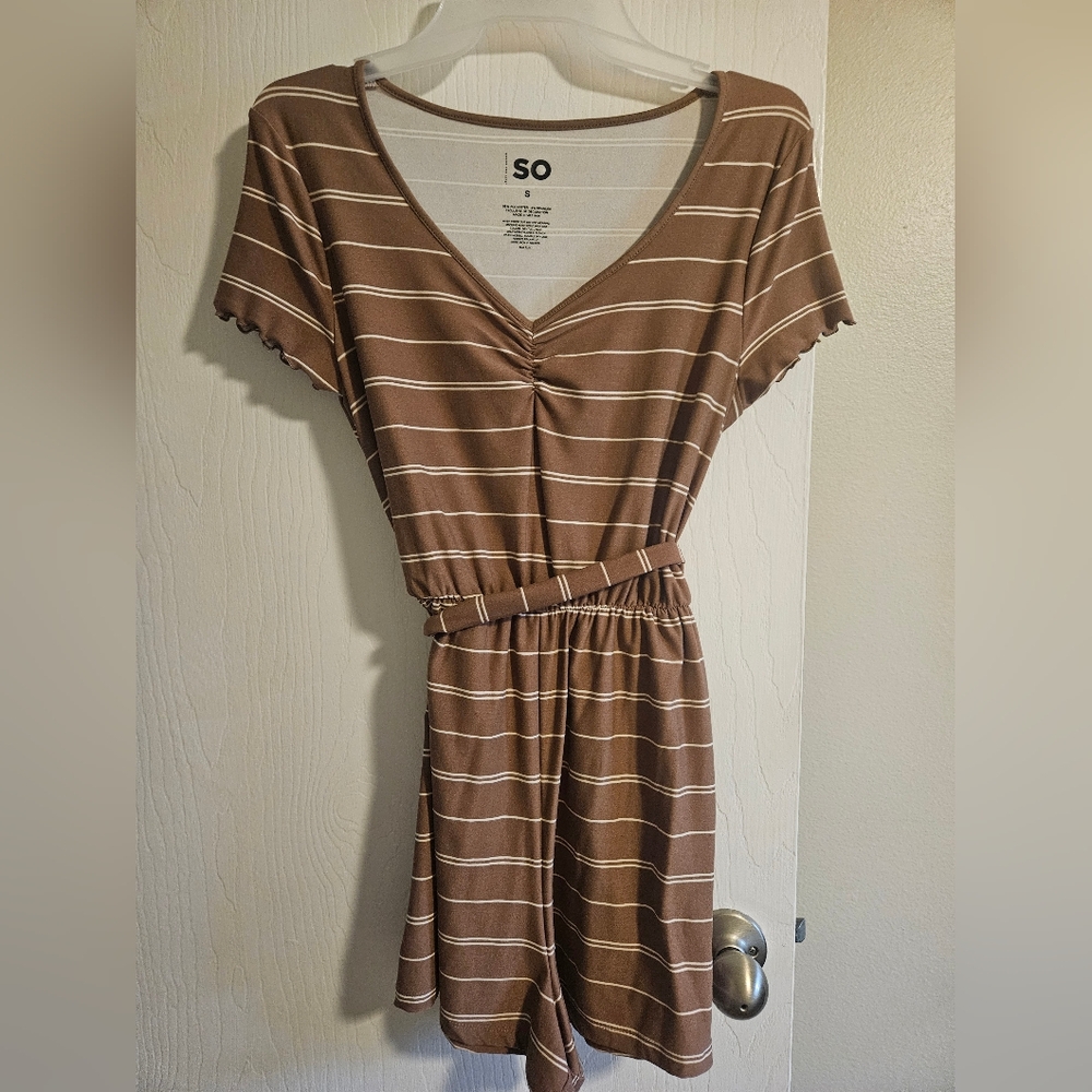 SO Women's Tan Striped Romper